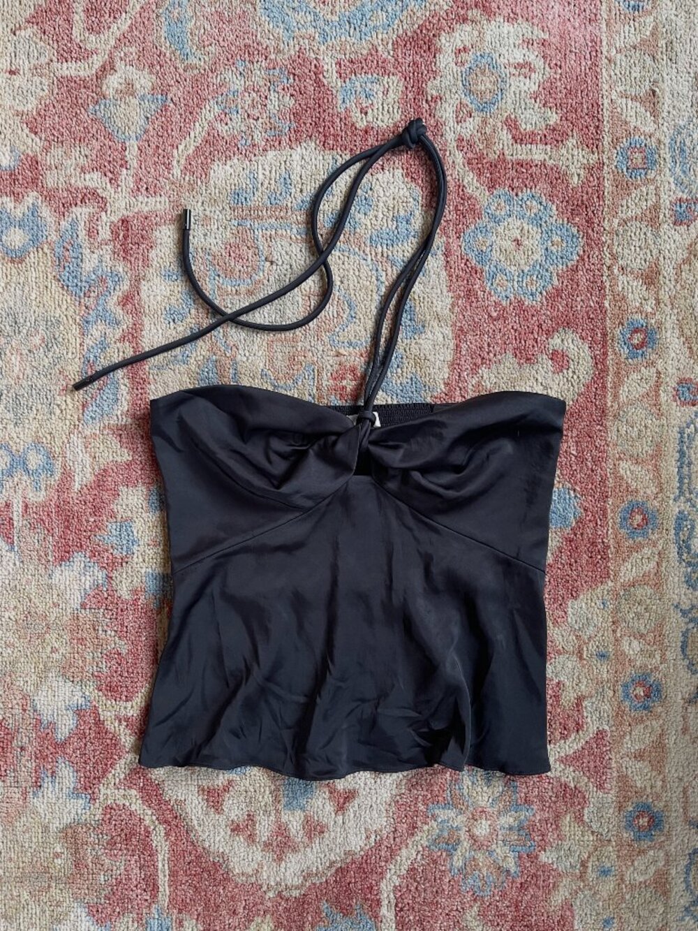 A.L.C. Anita Black Satin Halter Peplum Top Size 10